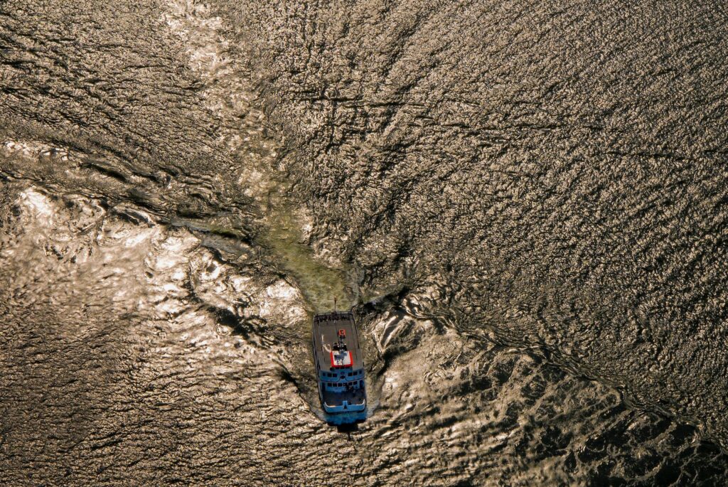 Aerial Photography, Tug boat in the Mississippi